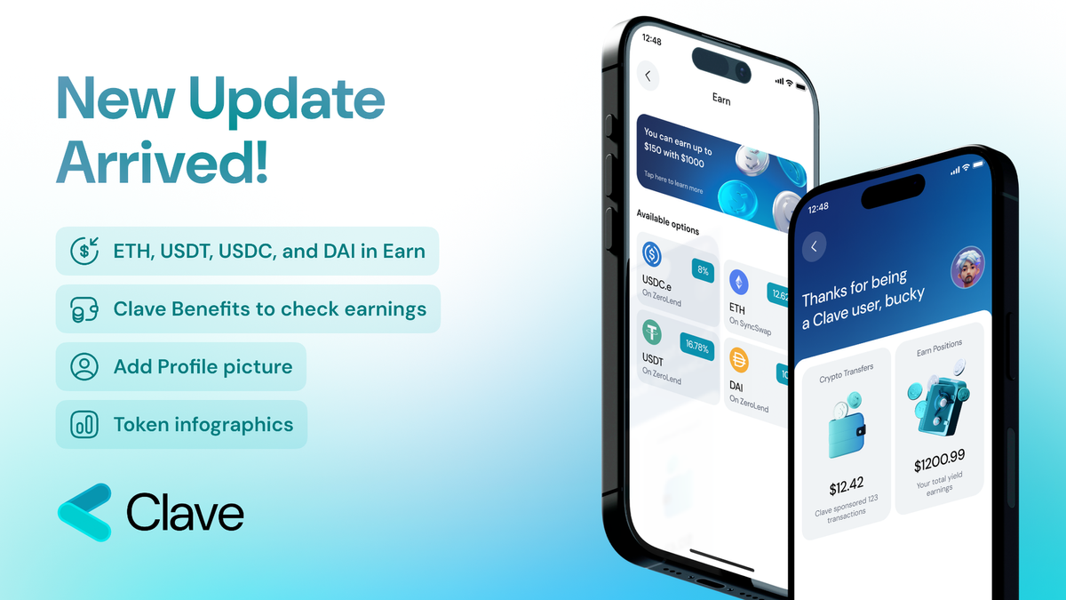 New Update: ETH, USDC, USDT & DAI in Earn, Profile Picture, and Clave Benefits